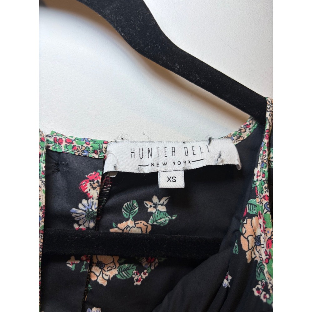 Hunter Bell New York Floral Quilted Ruffle Mini Dress Black Cotton XS - Picture 4 of 10